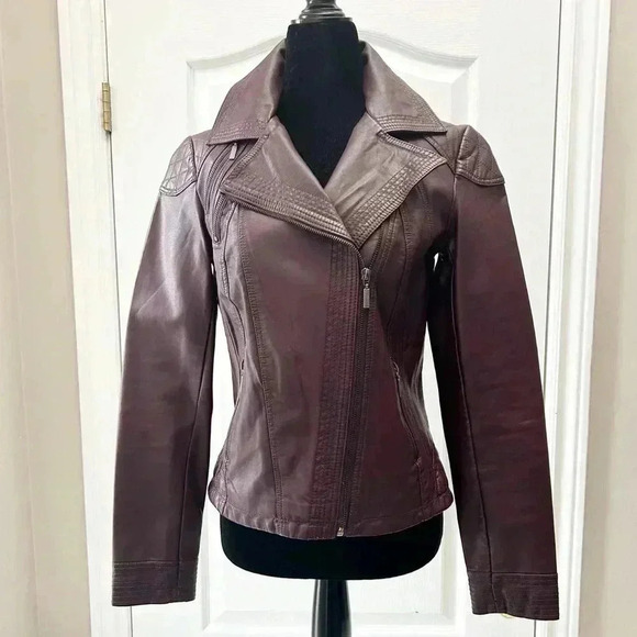 Ricki’s Faux Leather Jacket Moto Biker Vegan Burgundy Oxblood Plum Maroon Size 4 - Picture 15 of 15